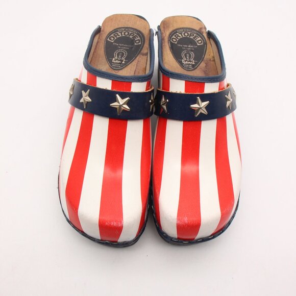 Vintage Ortoped Wooden Clog American Flag Women's EU Size 38 Made in Sweden - Picture 2 of 14